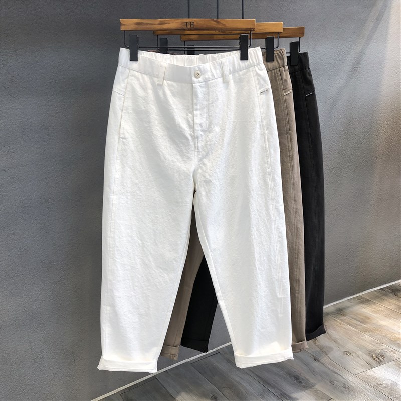 高端透气男裤2025春秋新款竹节简约休闲裤直筒九分宽松西裤子