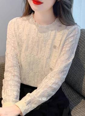 欧洲站蕾丝底女衬衫2025新款秋冬内穿可外穿高底丝绒加厚衬衫trbo