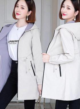 潮牌浅灰色风衣外套女春秋新款秋季双面穿收腰显瘦中长版女士上衣