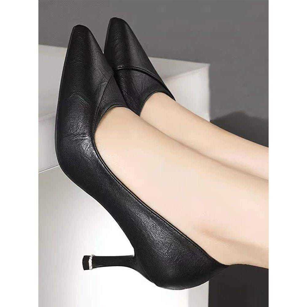颜值跟实用性并存，快来看看~黑色软底职业高跟鞋女真皮职业女鞋