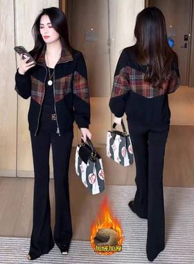 香港代购时尚休闲加绒加厚短款外套女秋冬新款小个子保暖夹克上衣