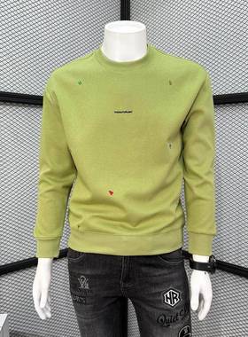 潮牌时尚刺绣卫衣男秋冬季高端潮流简约修身休闲圆领套头青年长袖