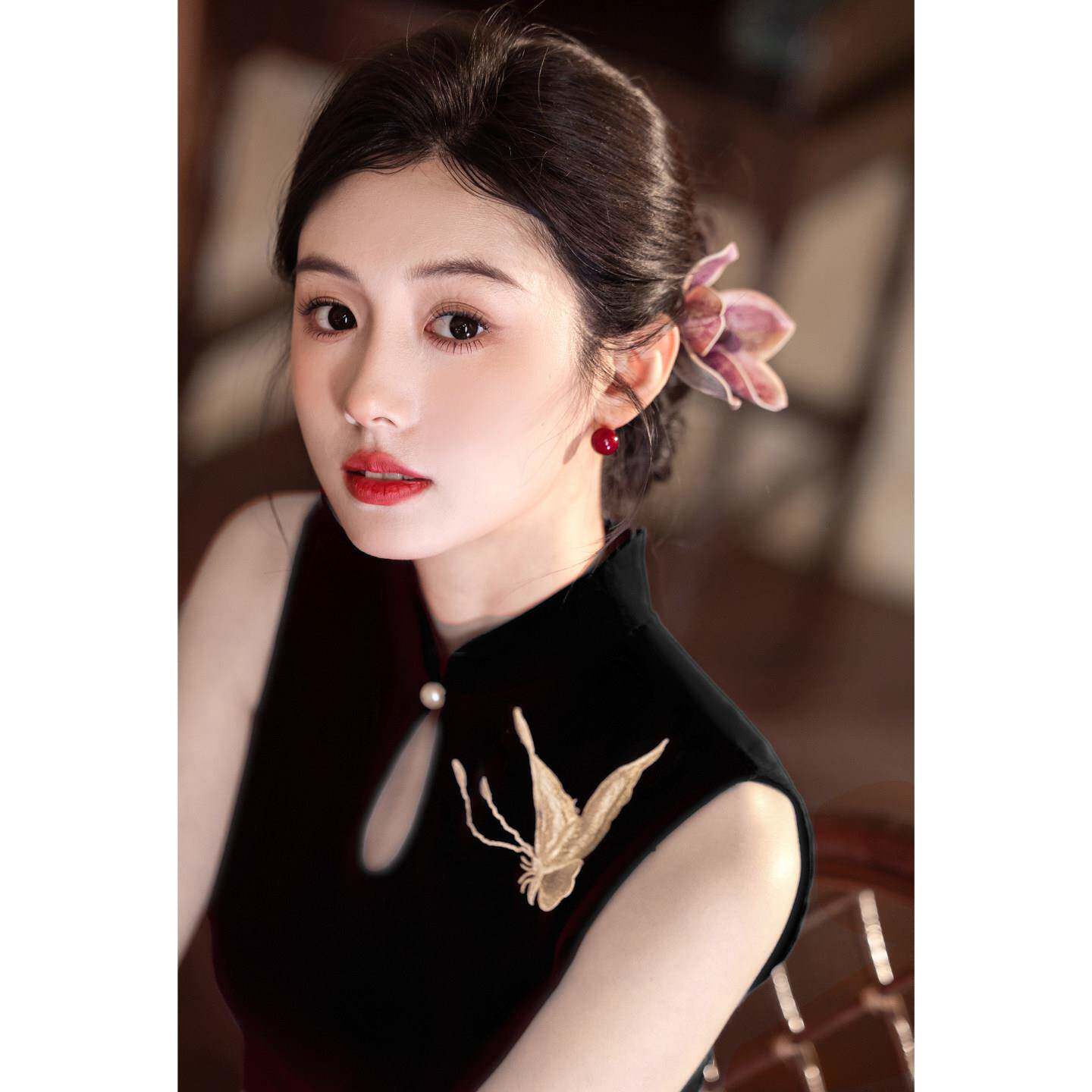高端刺绣无袖黑色旗袍女夏季2026新款改良年轻款新中式国风连衣裙
