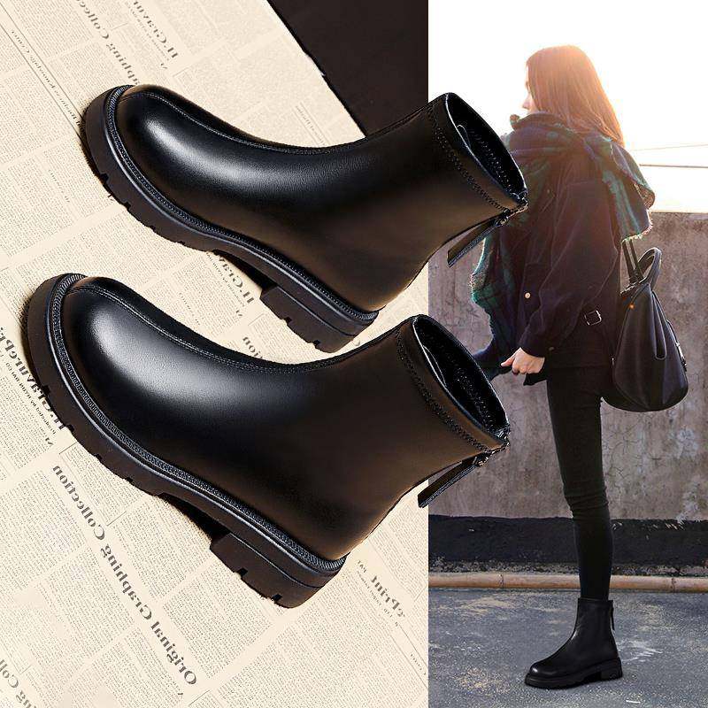 瘦瘦靴短靴2025年春秋新款女款马丁靴女秋冬加绒真皮显瘦平底靴子