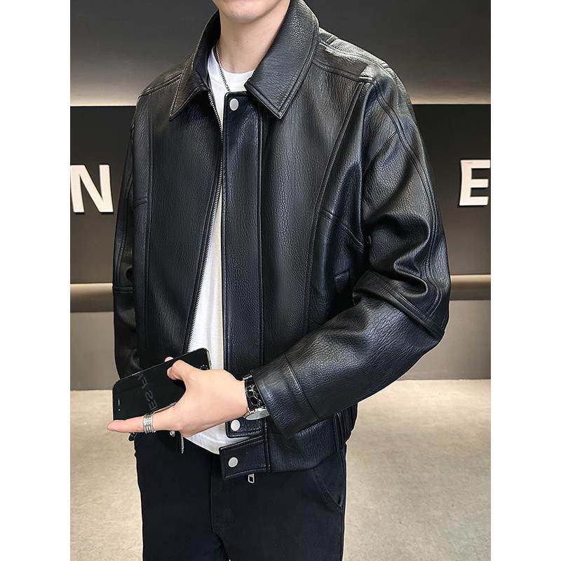 高端轻奢皮衣外套男春秋季2025新款潮牌帅气翻领上衣机车皮夹克