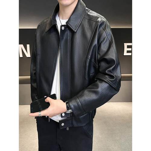 高端轻奢皮衣外套男春秋季2025新款潮牌帅气翻领上衣机车皮夹克