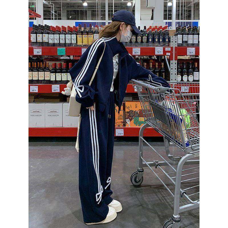 休闲运动服套装女春秋冬季2025新款时尚宽松加绒卫衣阔腿裤两件套