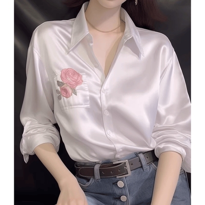 醋酸缎面轻奢气质名媛衬衫女士欧货高端上衣奢华大牌长袖真丝衬衣