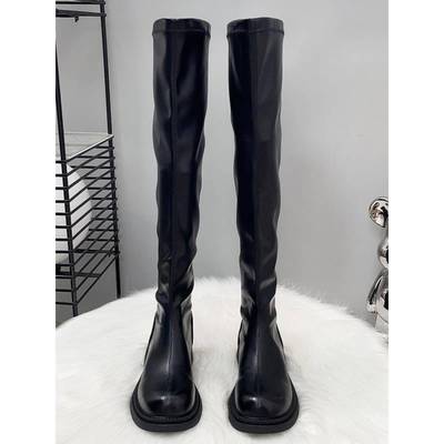 潮牌长筒靴女过膝高个子2025新款秋冬季加绒高筒靴骑士靴平底长靴