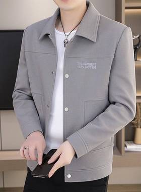 秋冬季新款刺绣夹克男休闲翻领修身潮流短款男士正品高档灰色外套