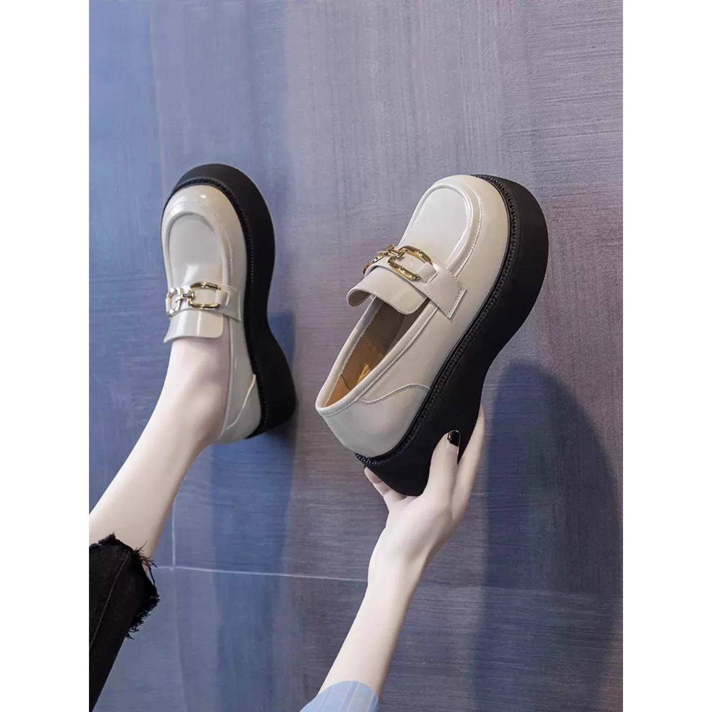 香港厚底英伦风小皮鞋女鞋子内增高跟2025年新款爆春秋玛丽珍乐福