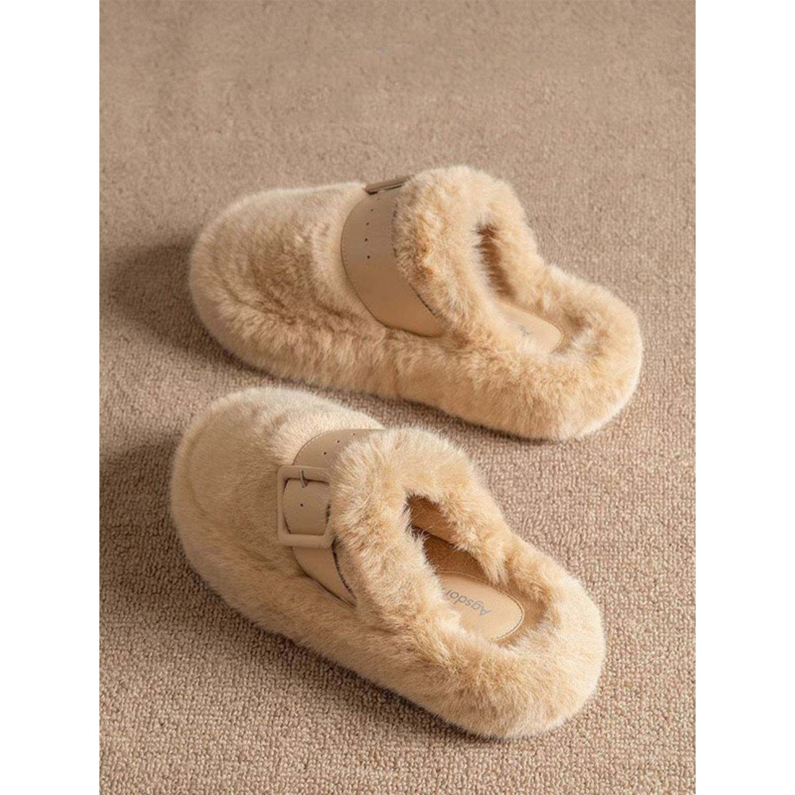 保暖加绒毛毛拖鞋女款外穿2025秋冬新款高级感防滑棉拖鞋毛绒半拖