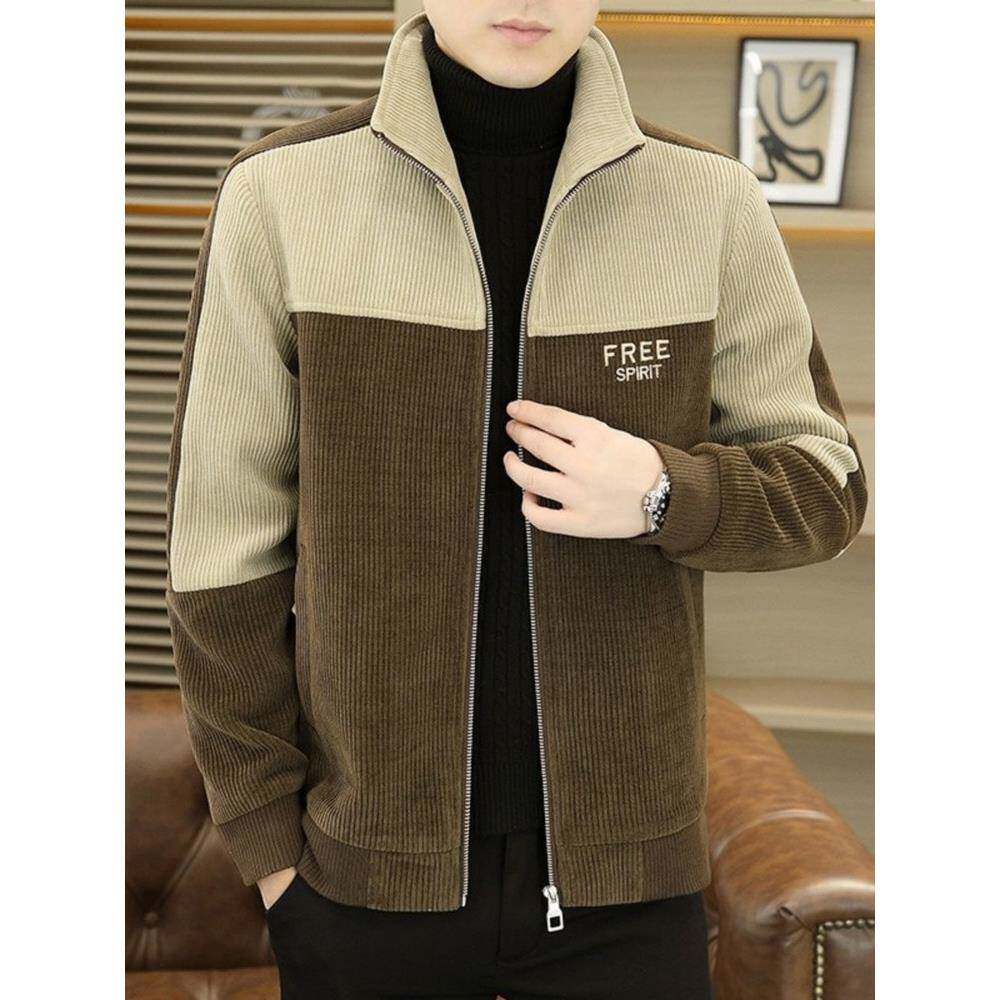 灯芯绒外套男秋冬季2025新款休闲加厚潮流男士修身立领保暖夹克