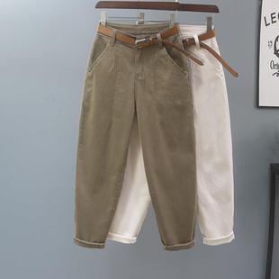 休闲老爹萝卜裤 高腰弹力宽松哈伦裤 子女春秋新款 韩国卡其色牛仔裤