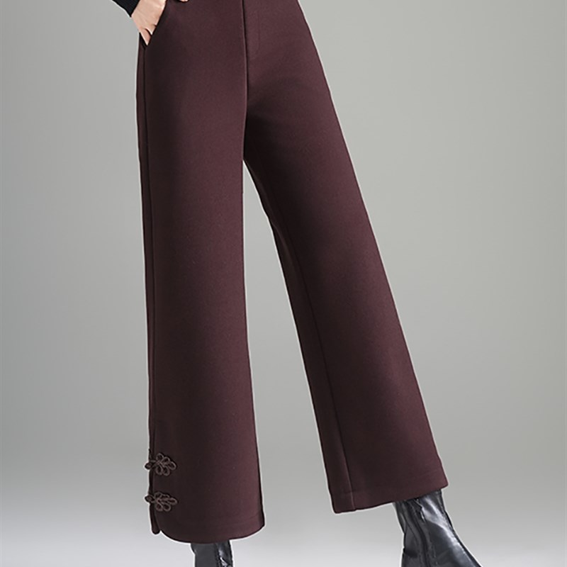 毛呢直筒裤女秋冬2025年新款高腰显瘦垂感九分窄版阔腿裤妈妈裤子