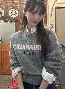 【现货】韩国GED毛衣女秋冬宽松纯色百搭休闲覆古字母针织上衣