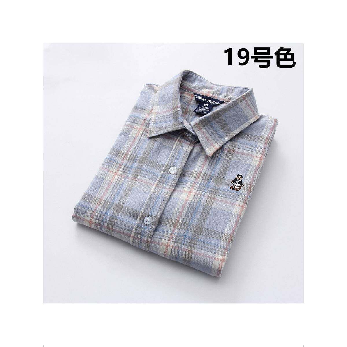 韩国春秋季新款纯棉格纹衬衫女式长袖宽松时尚百搭式洋底衬衫夹克