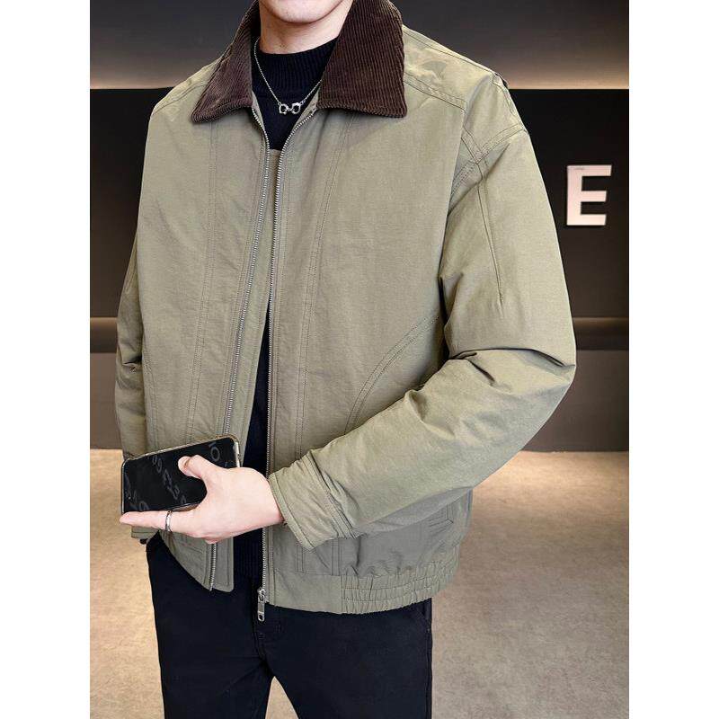 TWG灯芯绒拼接羽绒服男白鸭绒翻领夹克2025新款秋冬休闲轻薄外套