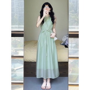 欧洲站2025新款 别致绝美漂亮高级感收腰长裙无袖 吊带连衣裙女夏季
