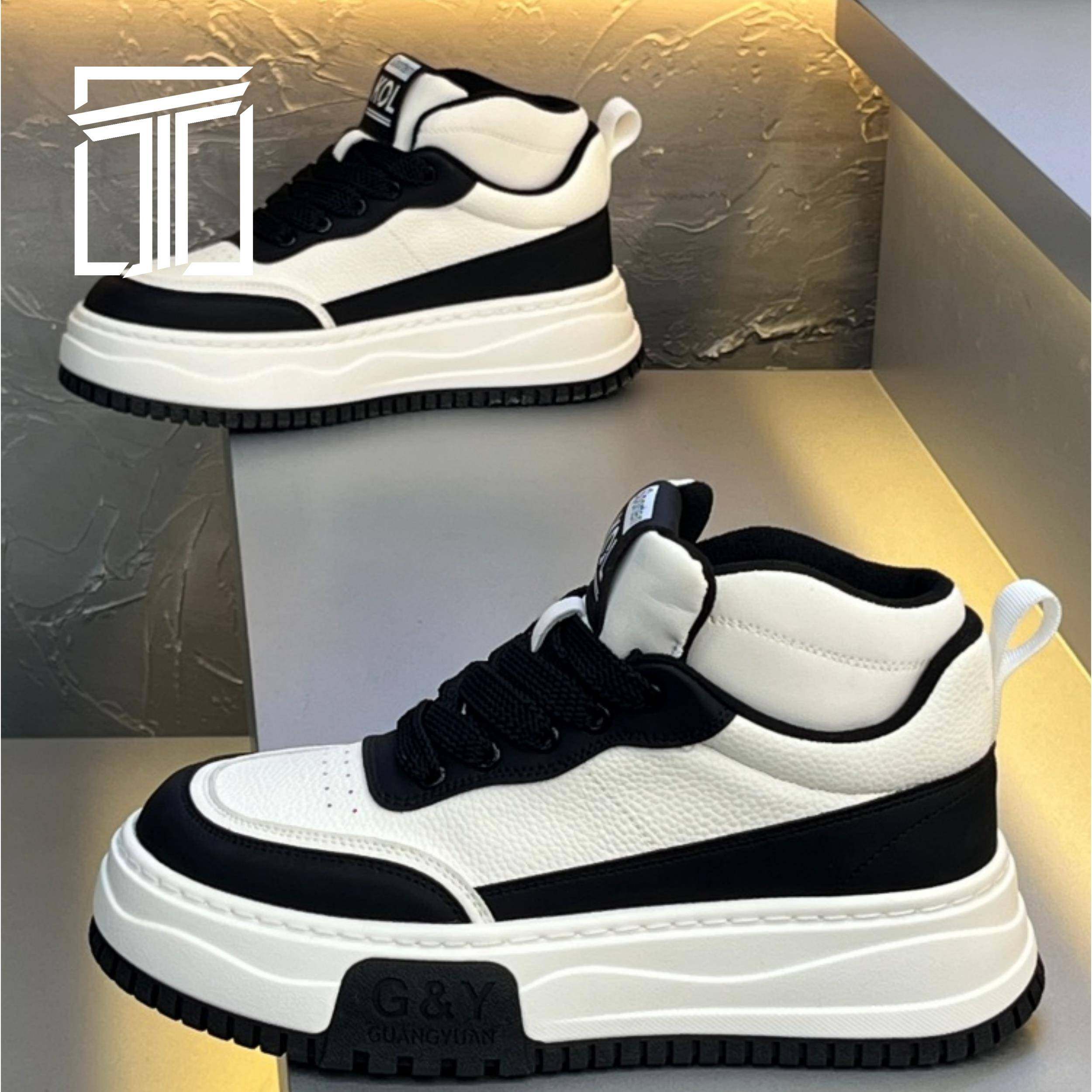 香港ITUN7G冬季新款男鞋高帮厚底增高小白鞋皮面时尚运动休闲板鞋