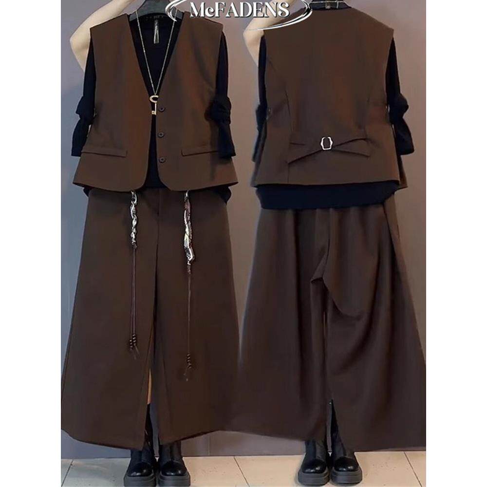 香港大码轻奢时尚通勤显瘦套装胖mm气质百搭马甲小衫阔腿裤三件套