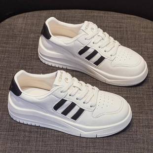 百搭软底舒适皮面系带圆头休闲鞋 真皮韩版 女2025新款 香港小白鞋