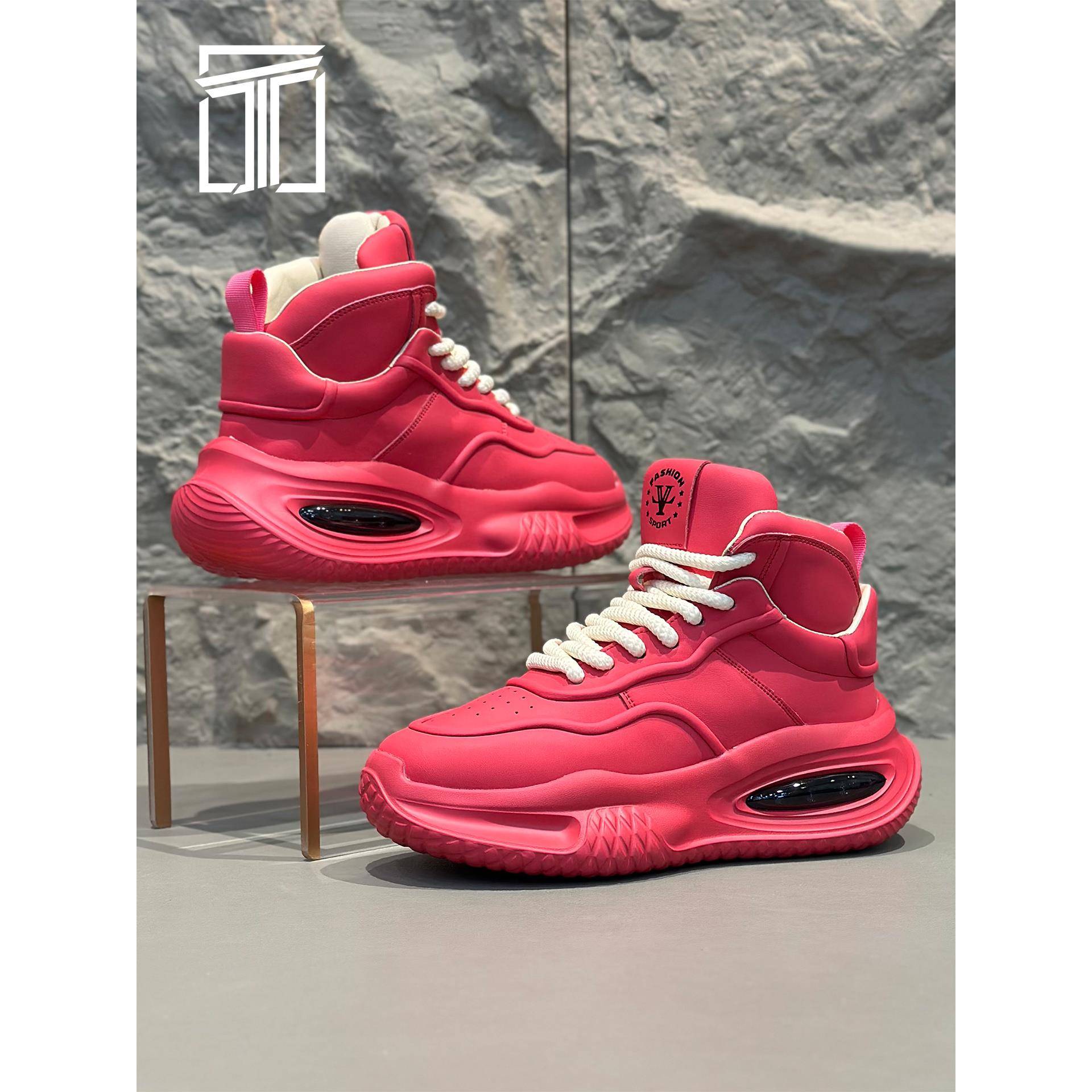 香港ITUN7G冬季新款男鞋潮流厚底增高老爹鞋高帮皮面加绒休闲鞋子