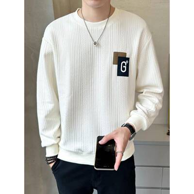 纹理感针织卫衣男款春秋季2025新款百搭休闲长袖男士加绒打底衫潮