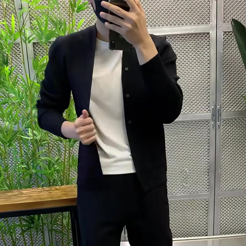 香港春秋新款男士潮流纯色简约小针织修身韩版休闲开衫毛衣外套男