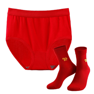 AB内衣女士高腰海藻抑菌三角内裤螺纹宽边中老年本名年大红大码裤