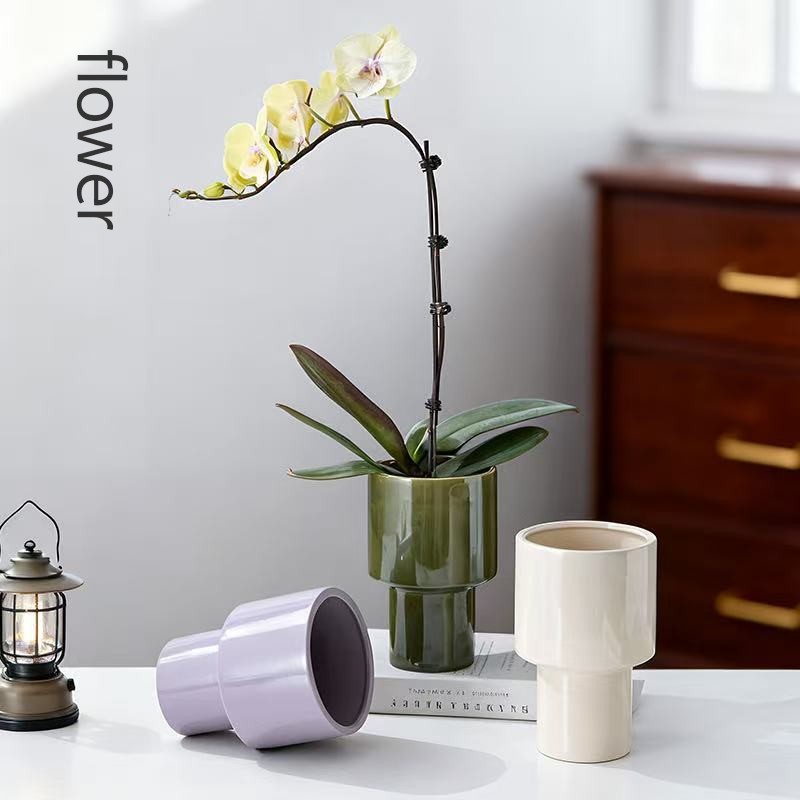 法式古典气质高级感大口径北欧高脚陶瓷花瓶蝴蝶兰鲜花客厅摆件,家居饰品,花盆,淘宝优惠券,粉丝福利购,淘宝优惠卷