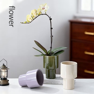 法式古典气质高级感大口径北欧高脚陶瓷花瓶蝴蝶兰鲜花客厅摆件