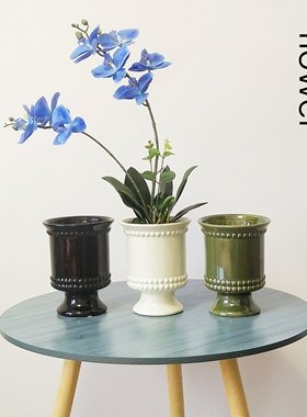 法式高级感陶瓷花瓶摆件客厅插花蝴蝶兰文心兰石斛兰简约个性花盆
