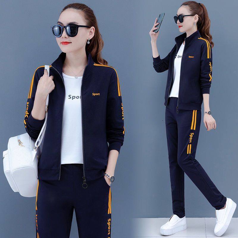 运动服套装女春秋季大码女装2022新款潮妈妈时尚显瘦休闲服三件套