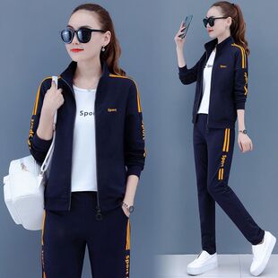 运动服套装女春秋季大码女装2022新款潮妈妈时尚显瘦休闲服三件套
