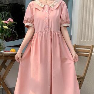 胖女孩加肥加大韩版连衣裙夏装宽松12岁娃娃领13中学生15过膝长裙