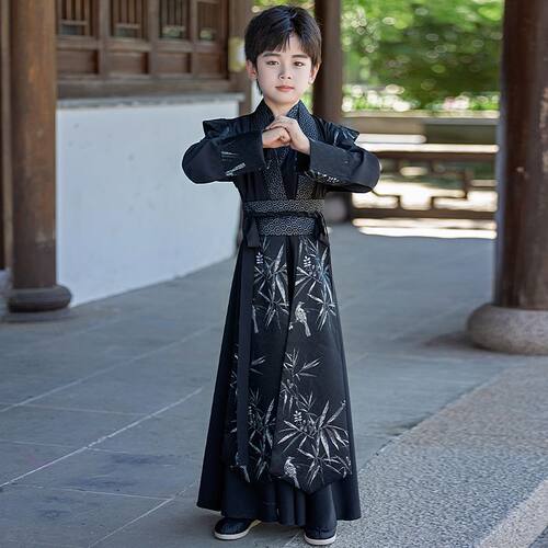 女童黑色汉服男童古装武