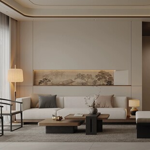 新中式 美学中古风定制无缝墙布壁画 古典休园图富春山居图腰线宋式