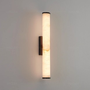 全铜轻奢天然云石壁灯新中式设计客厅背景墙卧室走道书房门庭壁灯