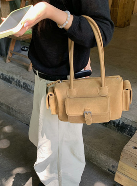 Unique Blue真皮保龄球包 立体多口袋手提单肩包甜酷女孩 牛皮