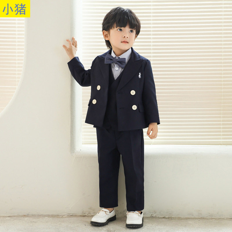 儿童西装套装男童花童婚礼服宝宝周岁小童钢琴演出服绣花马甲衣服