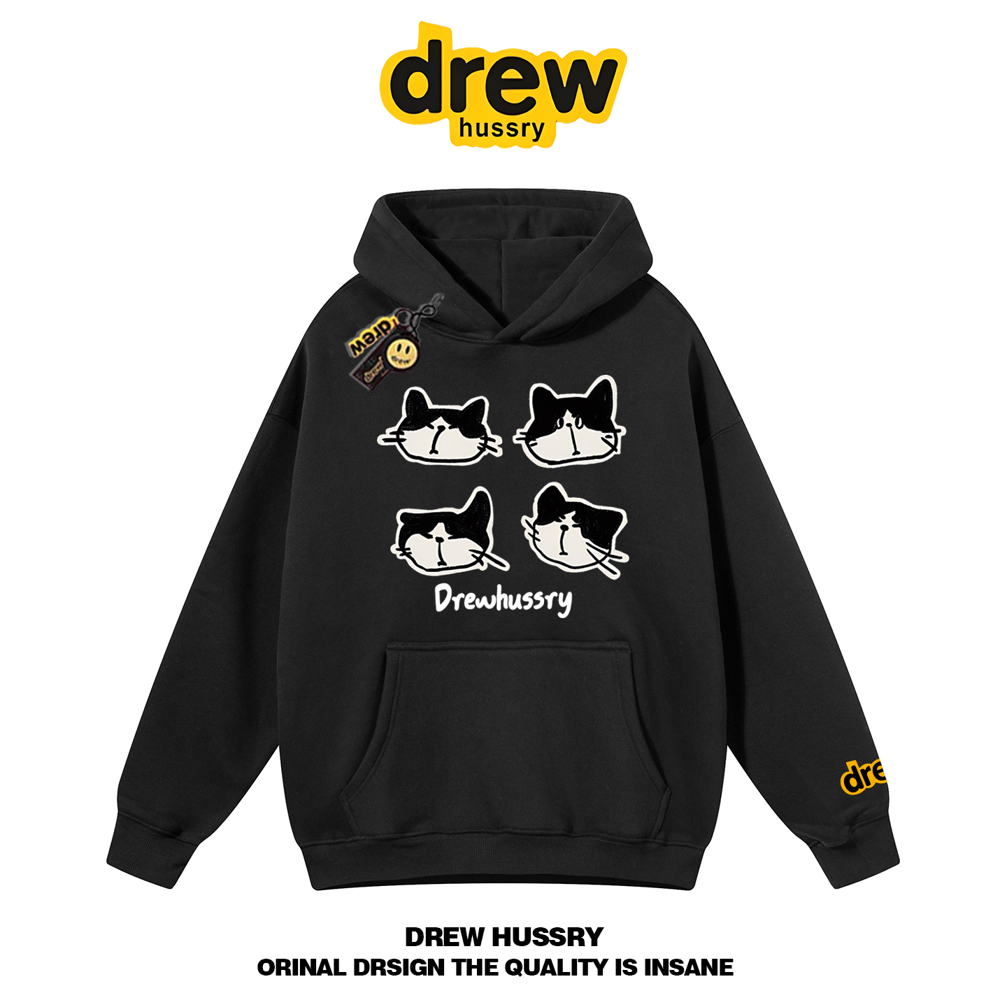 官网drew猫咪卡通连帽卫衣男女
