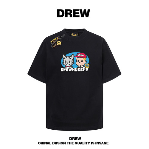 drew美式潮牌纯棉宽松情侣T恤