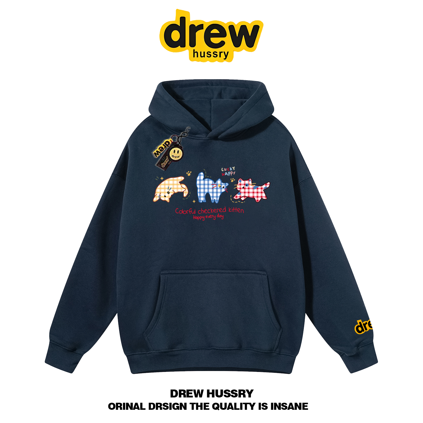 官网drew美式猫咪连帽卫衣男女