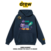 drew美式 潮牌卡通猫咪印花连帽卫衣男女秋冬复古宽松情侣帽衫 外套