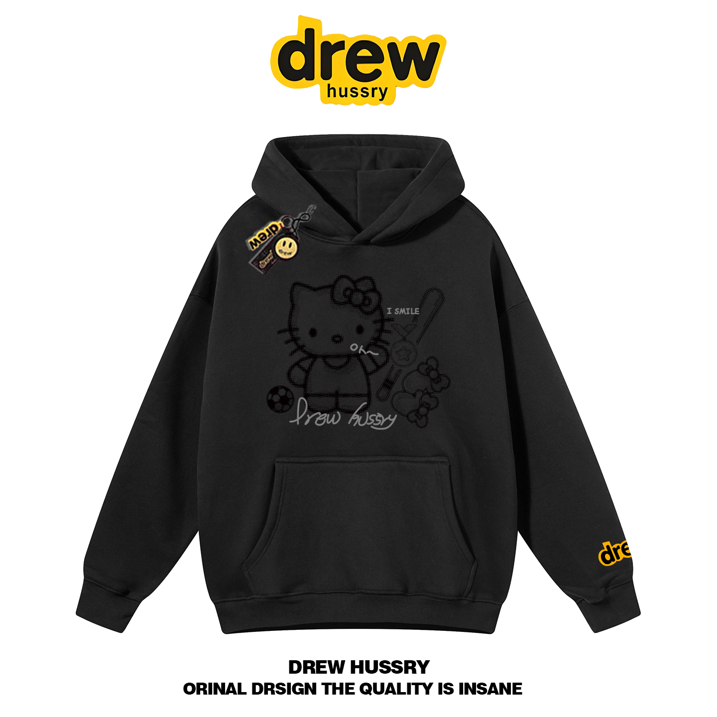drew官网像素Kitty猫连帽卫衣男