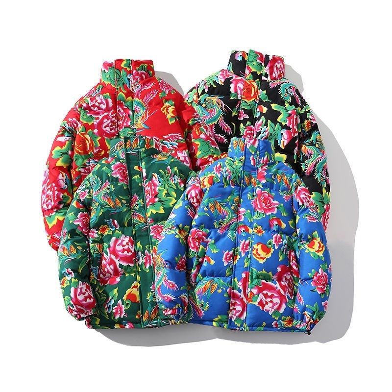 年货花棉袄牡丹花东北小伙中国风花棉衣外套大码跨境外贸民族特色