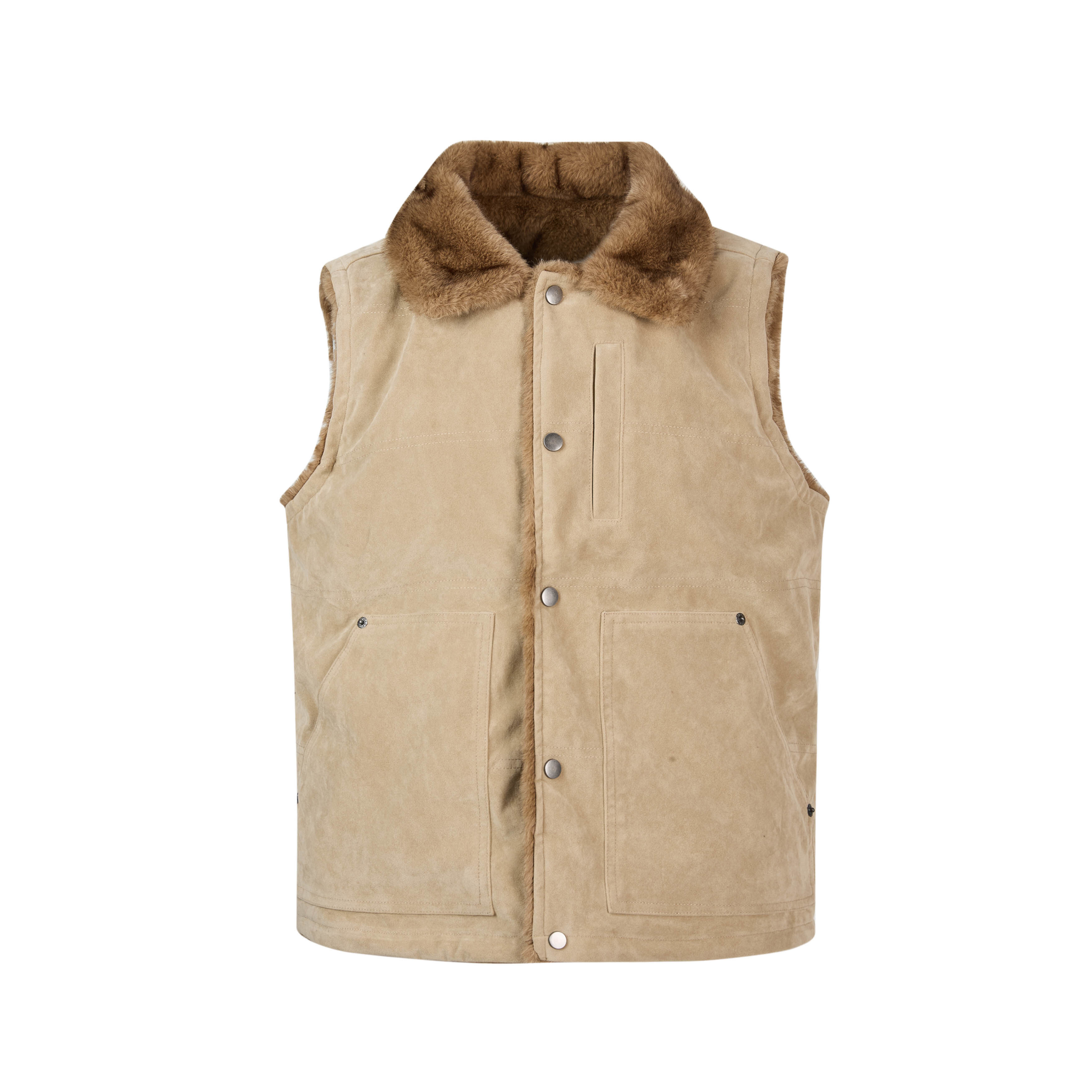 双面穿麂皮绒翻领马甲