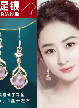 2025新款纯银勾仿珍珠耳环法式复古轻奢高级感耳饰花朵瘦脸耳坠女