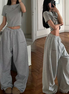 美式街头嘻哈hiphop灰色休闲裤女宽松卫裤垂感长裤爵士jazz阔腿裤